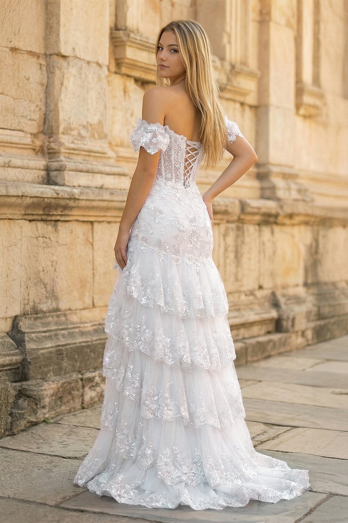 Petronella white back view prom dress