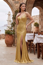 Bellamy Olive Gold front view prom dress