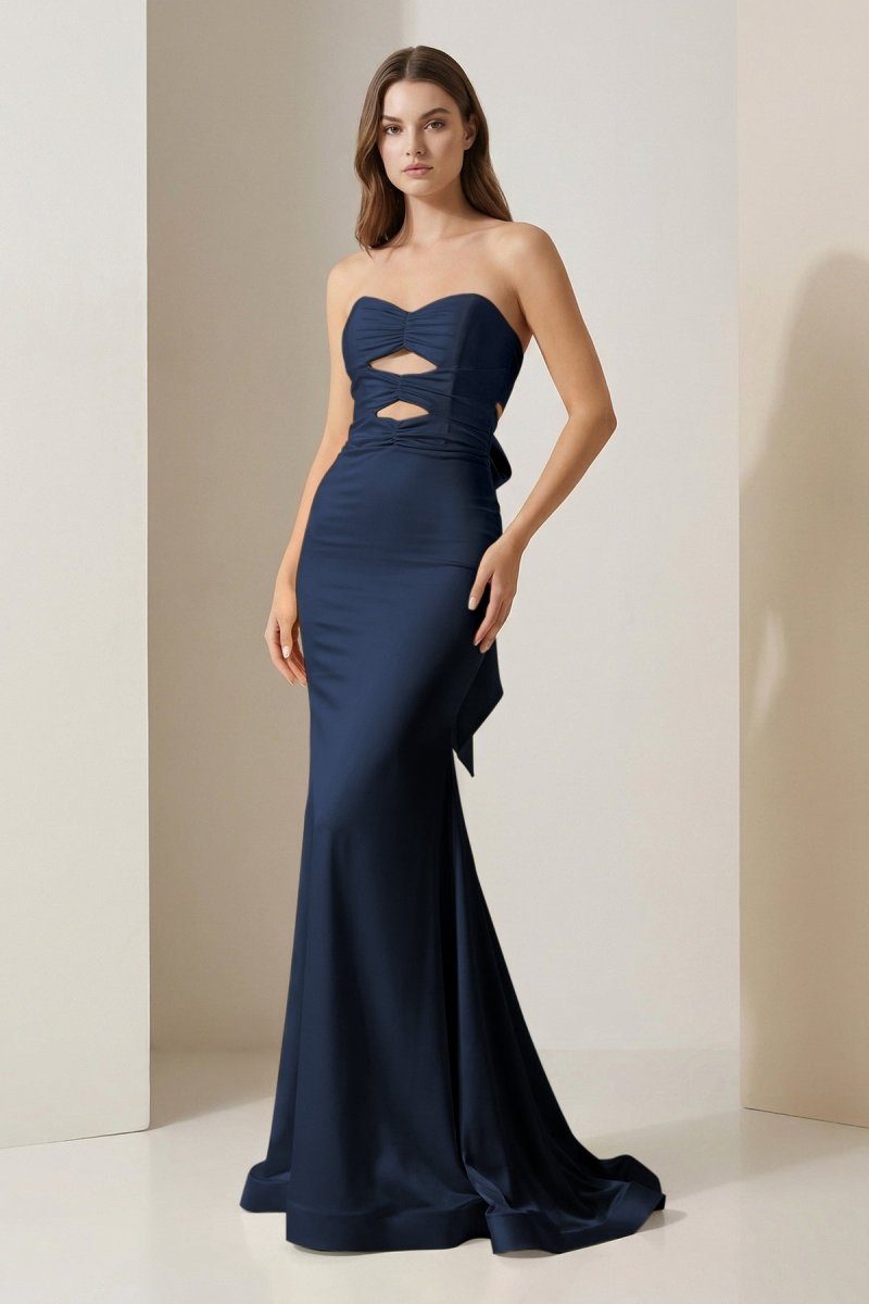 Delphine Tess Navy Blue front view prom dress