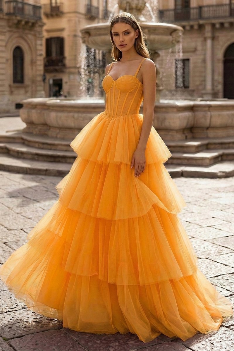 Aderyn Vale Orange front view prom dress
