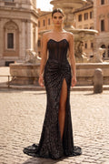 Gold Lace Mermaid Evening Dress with Sweetheart Neckline and Beading