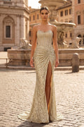 Gold Lace Mermaid Evening Dress with Sweetheart Neckline and Beading