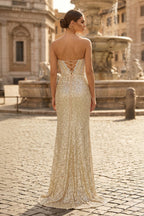 Gold Lace Mermaid Evening Dress with Sweetheart Neckline and Beading