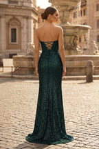 Gold Lace Mermaid Evening Dress with Sweetheart Neckline and Beading