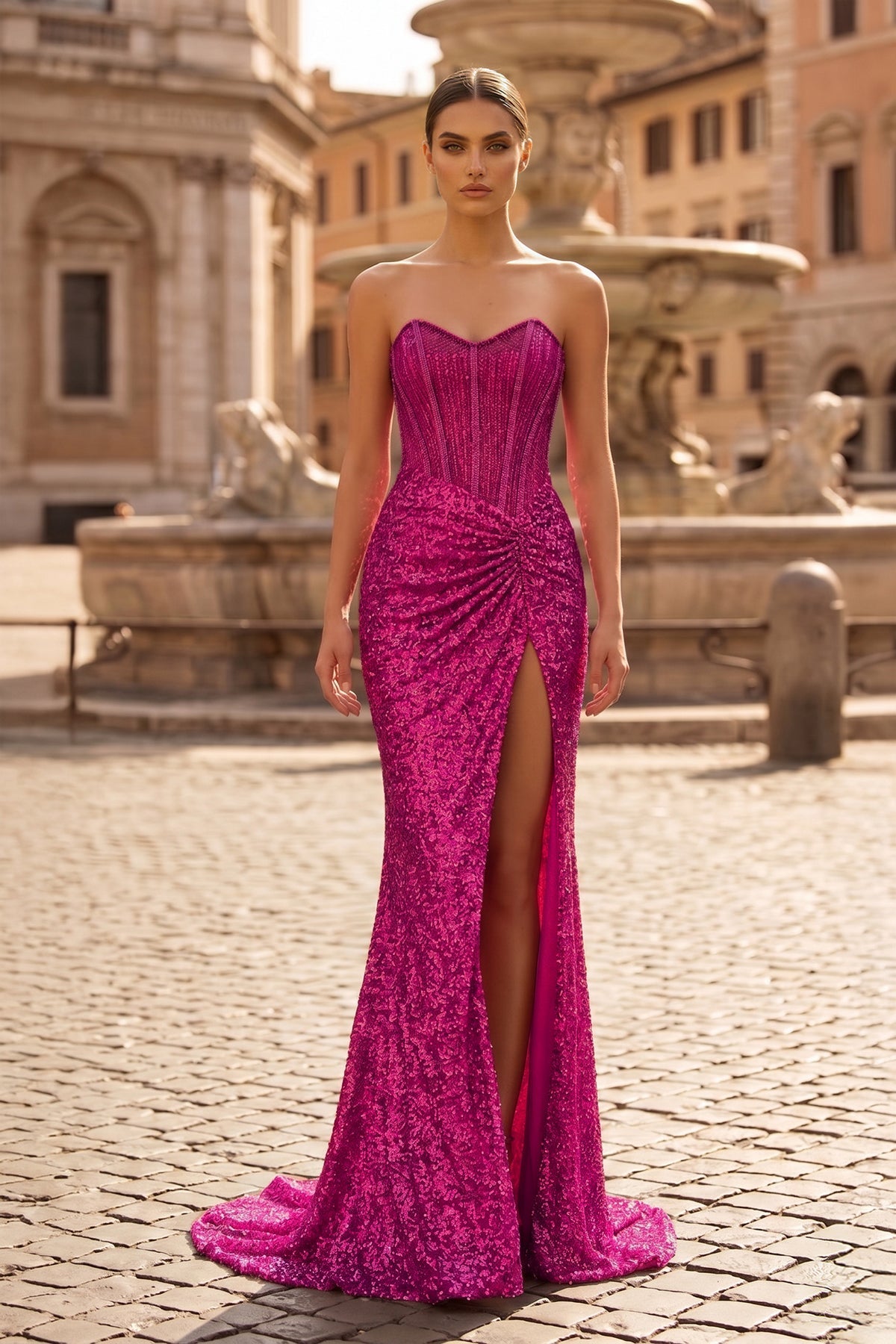 Gold Lace Mermaid Evening Dress with Sweetheart Neckline and Beading