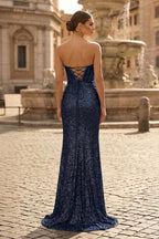 Gold Lace Mermaid Evening Dress with Sweetheart Neckline and Beading