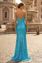 Gold Lace Mermaid Evening Dress with Sweetheart Neckline and Beading