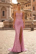 Celestine Pink front view evening dress
