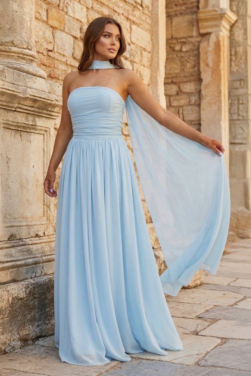 Xanthea Sky Blue front view prom dress