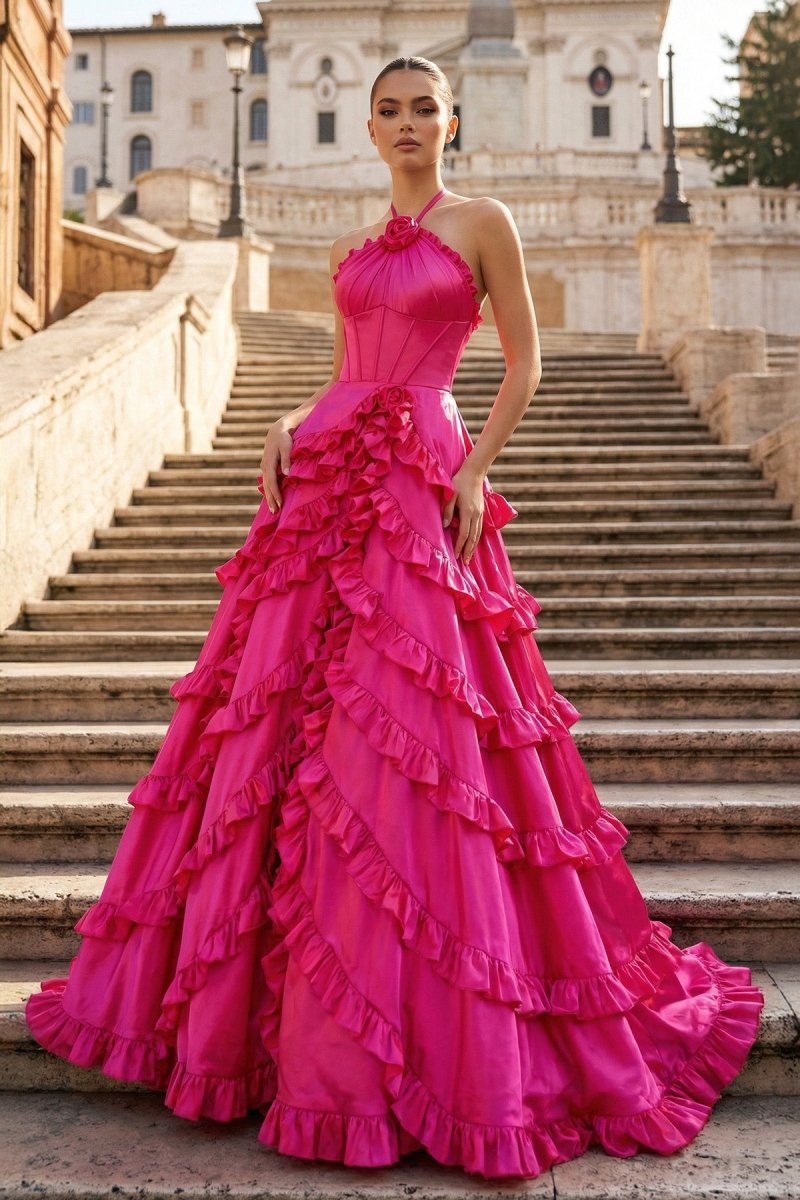 Hannelore Blue Fuchsia front view prom dress