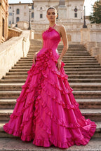 Hannelore Blue Fuchsia front view prom dress