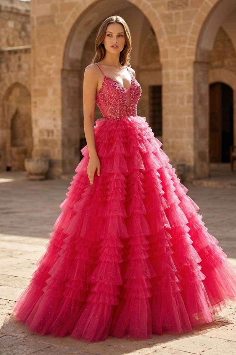 Calanthe Snow Fuchsia front view prom dress