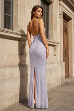 Simple Pink Mermaid Straps Sequin Formal Prom Gown With Split