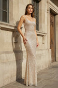 Simple Pink Mermaid Straps Sequin Formal Prom Gown With Split