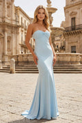 Sky Blue Mermaid Sweetheart Spandex Long Formal Prom Gown with Pleates