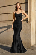 Mermaid Spaghetti Straps Dark Green Long Formal Prom Gown with Appliques