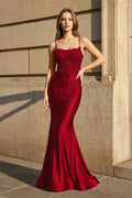 Mermaid Spaghetti Straps Dark Green Long Formal Prom Gown with Appliques