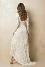 White Lace Mermaid Wedding Dress with Scoop Neck Neckline and Floral Detail