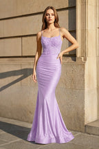 Mermaid Spaghetti Straps Dark Green Long Formal Prom Gown with Appliques