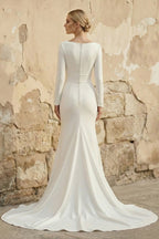 Diamond White Satin Mermaid Wedding Dress with Sweep Train