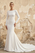 Diamond White Satin Mermaid Wedding Dress with Sweep Train