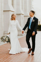 Diamond White Satin Mermaid Wedding Dress with Sweep Train