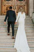 Diamond White Satin Mermaid Wedding Dress with Sweep Train