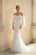 White Lace Mermaid Wedding Dress with Sweep Train