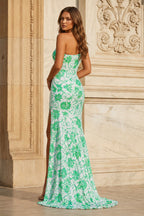 Mermaid One Shoulder Sequin Appliques Long Formal Prom Gown with Slit