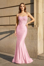 Mermaid Spaghetti Straps Dark Green Long Formal Prom Gown with Appliques