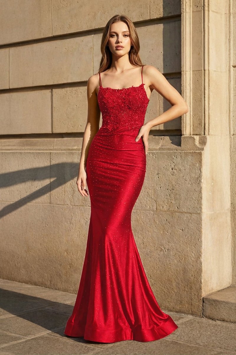 Mermaid Spaghetti Straps Dark Green Long Formal Prom Gown with Appliques