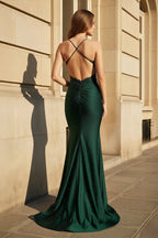 Mermaid Spaghetti Straps Dark Green Long Formal Prom Gown with Appliques