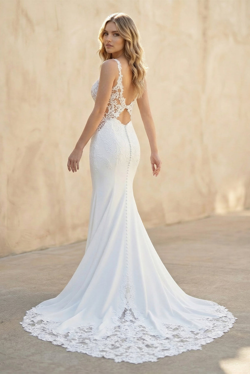 White Lace Mermaid Wedding Dress with Sweetheart Neckline and Sweep Train