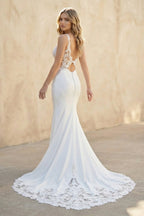 White Lace Mermaid Wedding Dress with Sweetheart Neckline and Sweep Train