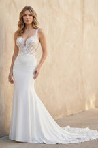 White Lace Mermaid Wedding Dress with Sweetheart Neckline and Sweep Train