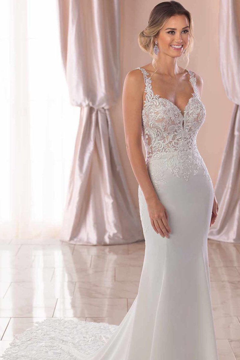 White Lace Mermaid Wedding Dress with Sweetheart Neckline and Sweep Train