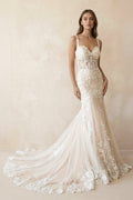 White Tulle Mermaid Wedding Dress with Sweetheart Neckline and Appliques