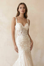White Tulle Mermaid Wedding Dress with Sweetheart Neckline and Appliques