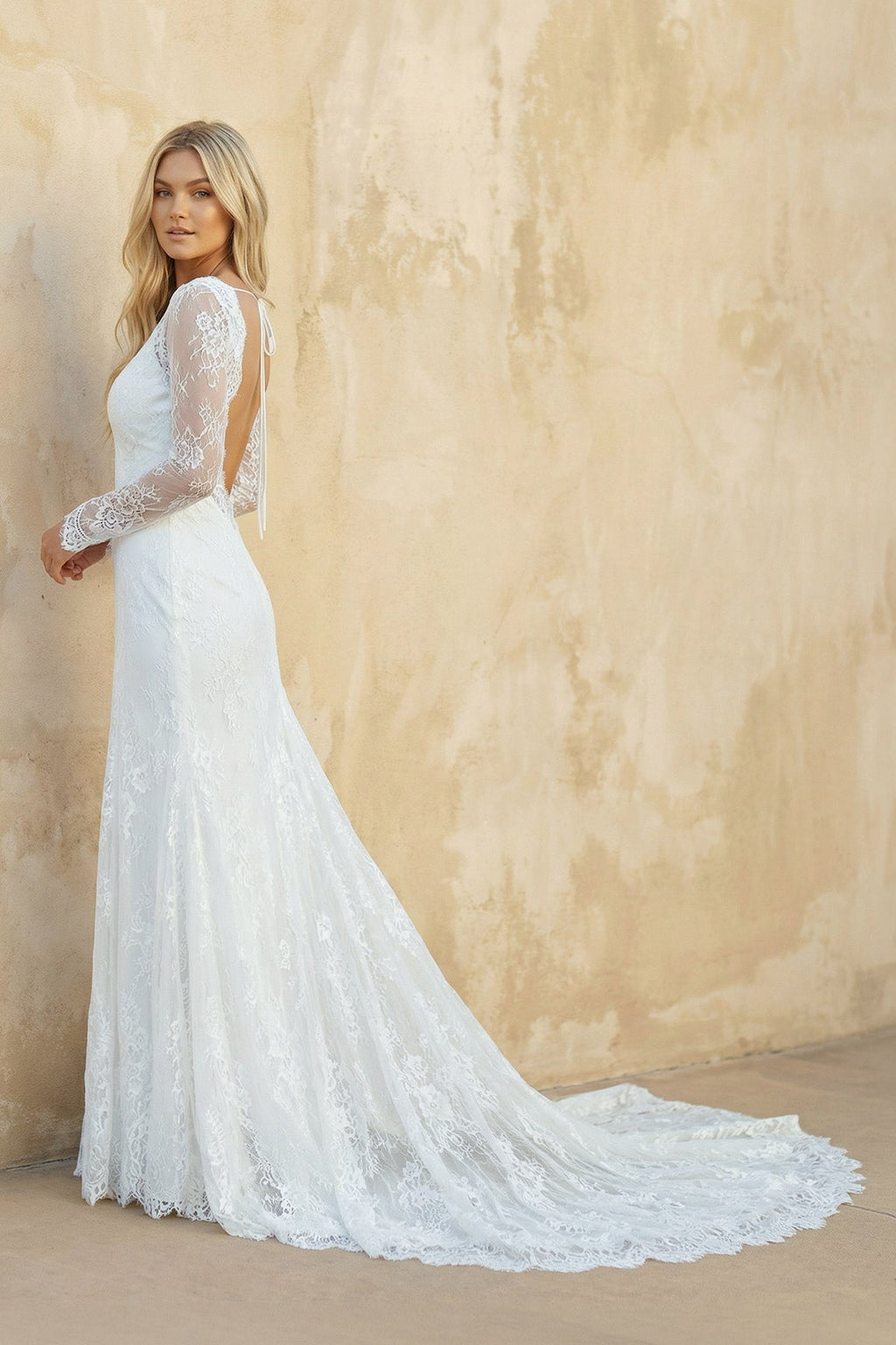 Diamond White Satin Mermaid Wedding Dress with V-Neck Neckline and Sweep Train