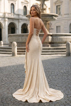 Tivona champagne back view prom dress