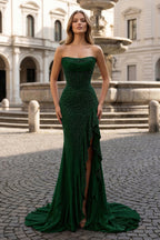 Tivona dark green front view prom dress