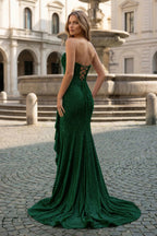Tivona dark green back view prom dress