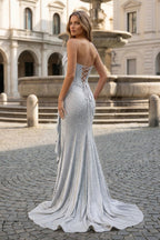 Tivona silver back view prom dress
