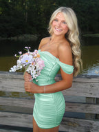 Pink Off The Shoulder Tulle Short Homecoming Dresses