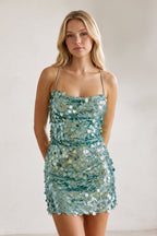Delphine Mint Green side view homecoming dress