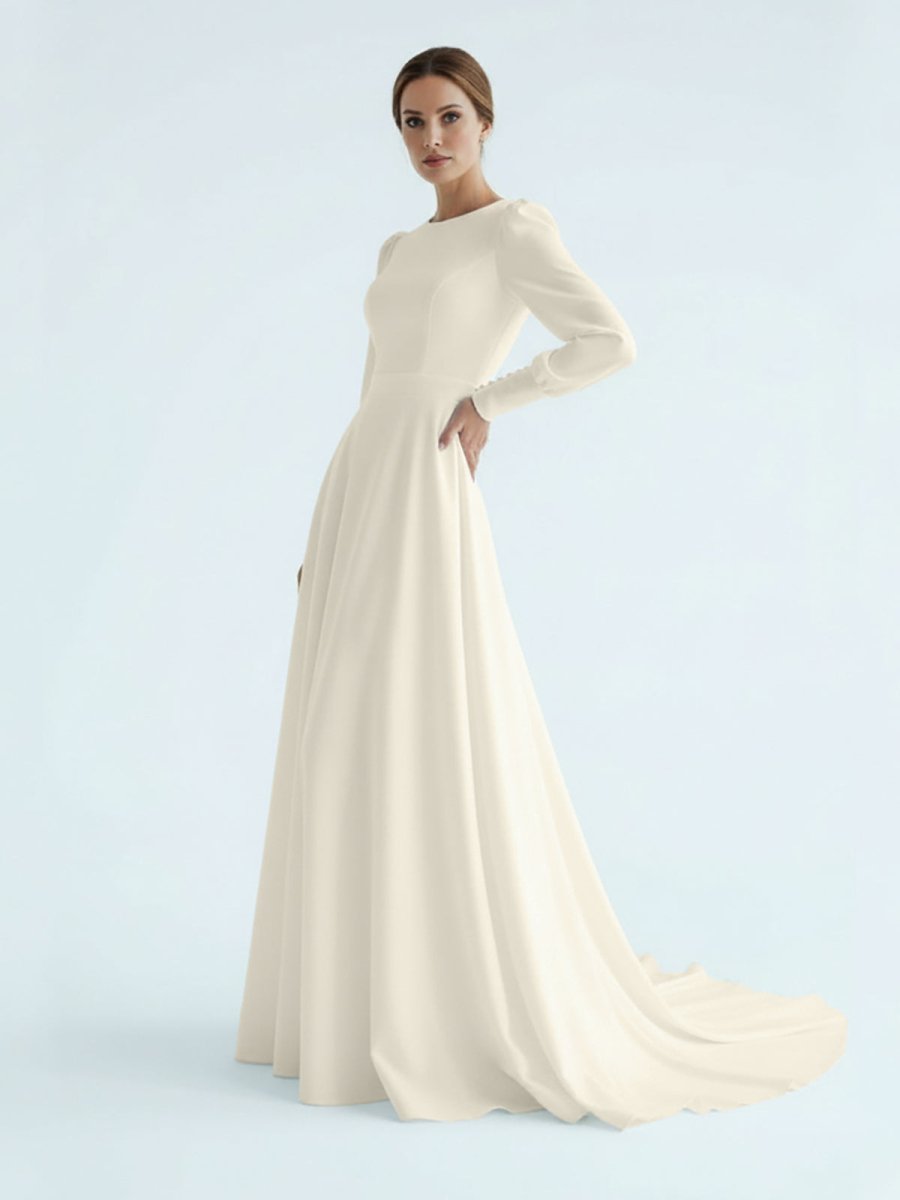 Diamond White Chiffon A-Line Wedding Dress with Sweep Train