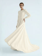 Diamond White Chiffon A-Line Wedding Dress with Sweep Train