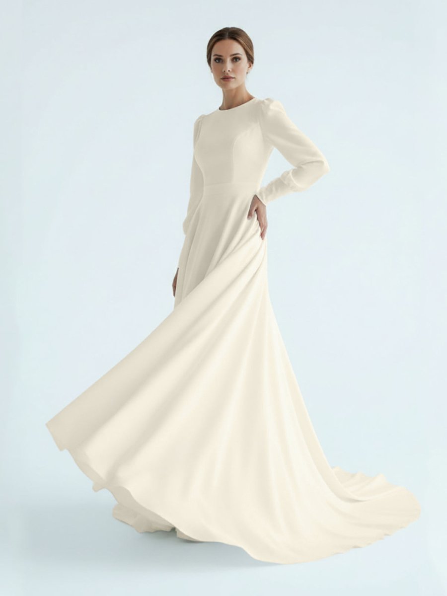 Diamond White Chiffon A-Line Wedding Dress with Sweep Train