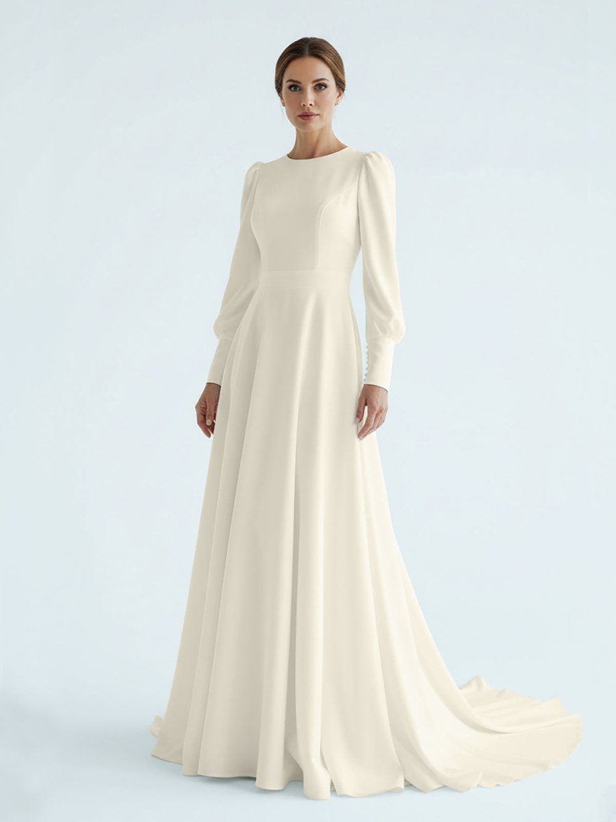 Theodora Champagne front view wedding dress