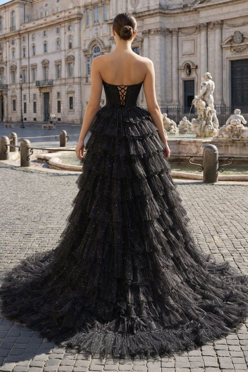 Vivienne Black back view prom dress